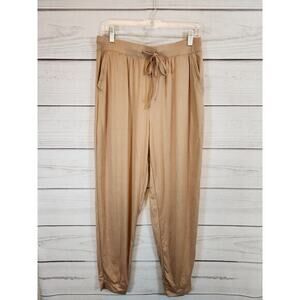 NWT Doublju Womens Lounge Jogger‎ Palazzos Elastic Waist Beige Size L